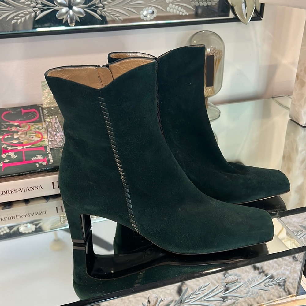 St.John green suede ankle boots.  Gorgeous and never worn. Perfect condition